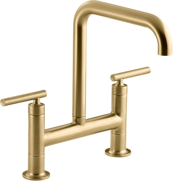 KOHLER Purist Two-Hole Deck-Mount Bridge Kitchen Sink Faucet with 8-3/8-in Spout