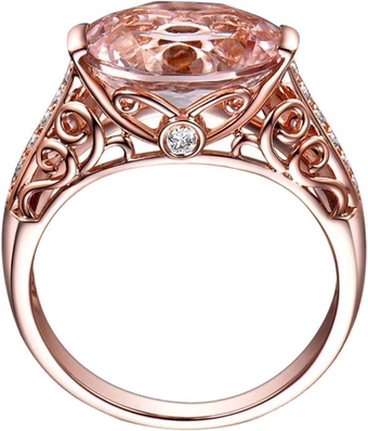 Rose Gold Plated Engagement Ring for Women Cushion Cut Simulation Diamond Solitaire Anniversary Wedding Ring