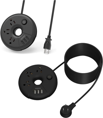 Power Strip with USB Ports Bundle,  Portable Desktop Charging Station with 3 Outlets 3 USB, 5 ft Extension Cord and 25 ft Extension Cord, Compact for Home, Office, Dorm Room, Cruise, Black