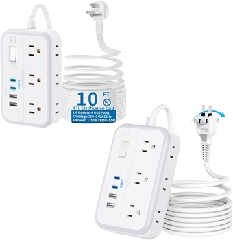 2 Prong Power Strip, 1875W 2 Prong to 3 Prong Outlet Adapter, 1080 Joules Surge Protector Power Strip with 4 USB Ports(2 USB C), 5FT Flat Plug Extension Cord for Old House, Wall Mount, White