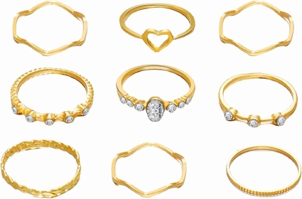 2023 New Simple Women's Joint Ring Love Wave Ring 9 Piece Set Ring Opening Stainless Steel Ring Stacked Wear Ring Anxiety Ring Good (Gold, One Size)