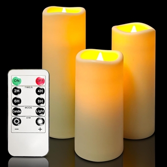 LED Flameless Candles of 3 Set, Outdoor Waterproof Candle with Timers& Remote, Indoor Battery Operated Flickering Pillar Fake Candles Long Lasting for Holiday, Weddings, Patio, Larterns, Home Decor