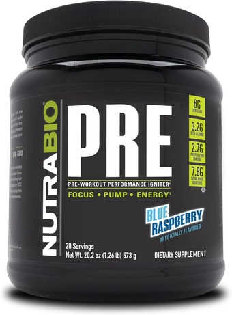 PRE Workout Powder - Sustained Energy, Mental Focus, Endurance - Clinically Dosed Formula - Beta Alanine, Creatine, Caffeine, Electrolytes - 20 Servings - Blue Raspberry