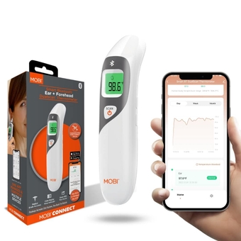 Connect Smart DualScan Bluetooth Ear & Forehead Thermometer - Backlit Screen, LED Fever Indicators, Memory Recall of Last 20 Readouts, Farenheit & Celsius Mode, Room Temperate with Date & Time