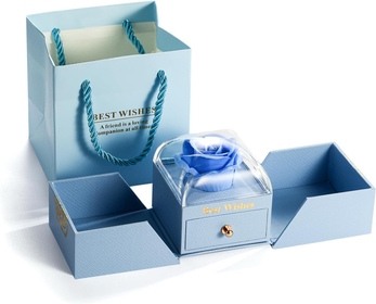 ROSES Preserved Roses in a Box Mothers Day Valentines Day Gifts for Her, Real Roses That Last a Year and More, Christmas Day, Birthday, Anniversary Day (Blue)