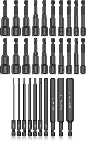 20 x Magnetic Power Nut Driver Set for Impact Drill, Extended 1/4" Hex Head Drill Bit Set SAE & Metric, 10 x 1/4 Inch Hex Head Allen Wrench Drill Bits Long 100MM, Metric 1.5mm to 12mm