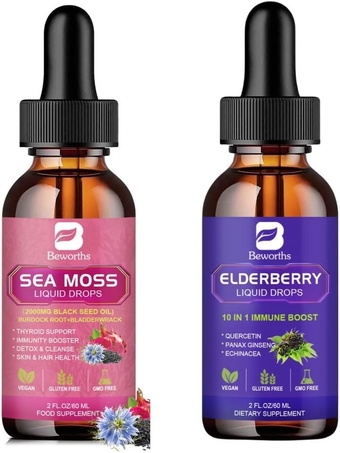 lack Seed Oil & Sea Moss Liquid Drops - Elderberry Syrup | lack Elderberry Liquid Drop Zinc Quercetin Supplements