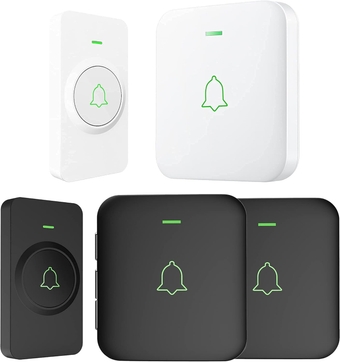 Mini Waterproof Doorbell, 2 Transmitters + 3 plug-in Receivers Included, Operating at 1000 Feet with 52 Melodies, 5 Volume Levels & LED Flash