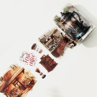 Caffeine Canvas Wide PET Tape, Single Roll, Original Designs, Watercolor Vintage Cafe Decorative Transparent Tape, Journal Scrapbook Bujo Planner DIY Craft Supplies, Coffee Theme