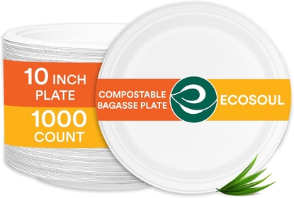 Pearl White 10 Inch [20 Packs of 50] Paper Plates (PFAS free) | 100% Compostable Disposable Bagasse I Heavy-Duty Eco-Friendly Dinner Plates I Biodegradable Sugarcane Eco Plates | Microwavable