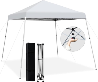 10x10 Slant Leg Pop-up Canopy Tent Easy One Person Setup Instant Outdoor Beach Canopy Folding Portable Sports Shelter for Camp, Beach, Patio(White)