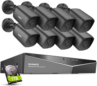 8CH 1080P Lite Home Security Camera System with 8x1080P Indoor/Outdoor Surveillance Cameras and 1TB Hard Disk Included with EXIR Night Vision, Motion Detection, APP Push& Email Alert