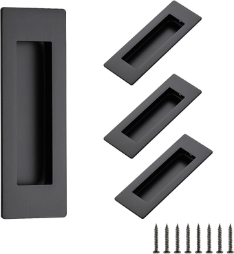 4 Pack Black Sliding Closet Door Handles Black Flush Pulls 4.72in Length Recessed Finger Pulls for Sliding Barn Door Sqaure Cabinet Pulls Stainless Steel