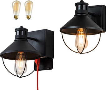 Outdoor Lights with GFCI Outlet, 3 Modes Motion Sensor Exterior Porch Light,Dusk to Dawn Barn Light Fixture Wall Mount,Outside Farmhouse Wall Sconce for House,Patio,2-Pack(Bulb Included)