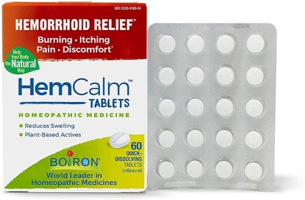 Hemcalm hemorrhoid Relief Tablets for Itchy Burning Pain, Swelling and discomfort, White, 60 Count