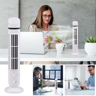 Mini Tower Fan USB Interface Adjustable 2 Gears LED Light Extended Air-Outlet Bladeless Streamlined Design Table Fan Home Supply (Black)