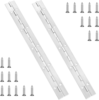 12 Inch Stainless Steel Piano Hinge Continuous Hinge Long Hinge 2 Pcs Piano Hinges Heavy Duty Stainless Steel Hinge with Holes 0.2 Inch Thickness Marine Grade Hinge with Screw for Cabinet Cabin Door