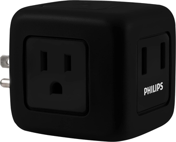 Philips 3-Outlet Extender with 2-USB Port Surge Protector, Charging Station, 245 Joules, Grounded Wall Tap, 3-Prong, 2.4 AMP/12 Watt, Space Saving Design, Black, SPP3202BC/37