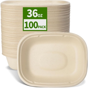 100 Pack 36 oz Large Paper Bowls for Nacho Salad, Burrito, Baked Potato, Microwavable Heavy Duty Compostable Food Catering Bowls for Baked Potato Bar Taco Bar Party