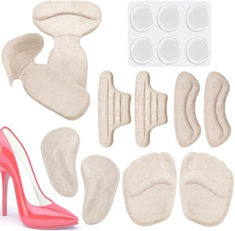 16PCS Silicone Heel Grips Inserts, Self Adhesive High Heels Cushion Gel Pads, Forefoot Metatarsal Pad&Arch Support, Heel Liners Protectors, Stop Heel Slip Blister for Women&Man Shoes Too Big