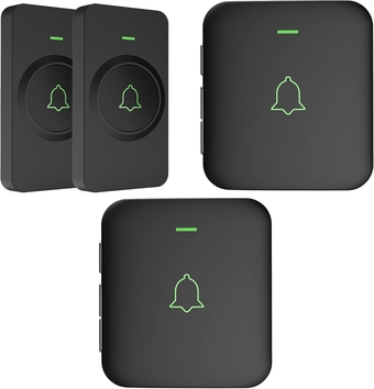 Mini Waterproof Doorbell Chime, 2 Transmitters + 2 Plug-in Receivers Included, Operating at 1000 Feet with 52 Melodies, 5 Volume Levels & LED Flash