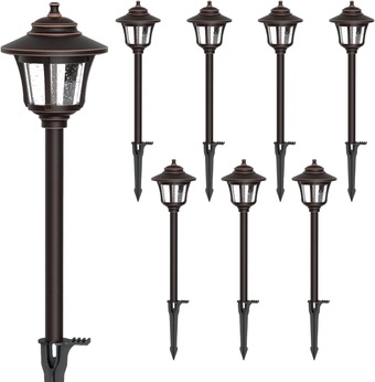 Low Voltage Landscape Lighting Oil Rubbed Bronze 8PK Path Lights Low Voltage 3W LED 120 Lumen 3000K Warm White with Cable Connectors