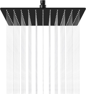 10 Inch Rain Shower Head Matte Black 10" Square Rainfall Stainless Steel High Pressure Bath Showerhead Rainfall Showerhead 1/16" Ultra Thin Waterfall Full Body Coverage with Silicone Nozzle