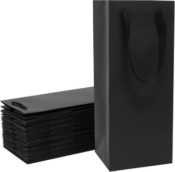 20 Pack Black Wine Gift Bags with Handles Bulk 6x5x15 inch, Kraft Paper Bottle Bags for Champagne Alcohol