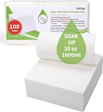 Super Absorbent Commode Pads, Value Pack 100 Pcs Commode Pads for Bedside Commode Liners, Leak-Proof, Odorless, Medical Grade.