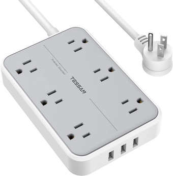 Surge Protector with USB,  Power Strip Flat Plug with 6 Widely Spaced AC Outlets 3 USB Charging Ports, 1080 Joules Protection, Wall Mount Extension Cord 5 Feet, Dorm Home and Office Accessories