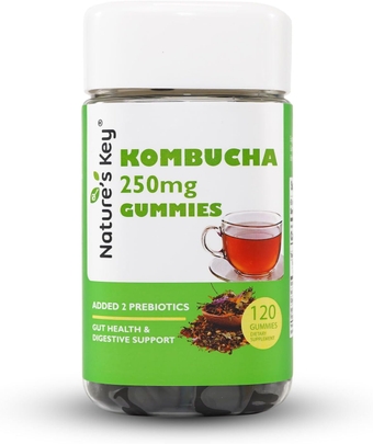 Kombucha Gummies for Digestive Support & Gut Health, with 2 Prebiotics - Inulin & Oligogalactose, Plus Fiber and Pomegranate Juice |120 Gummies (2 Months Supply)