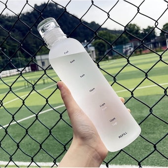500ml Gradient Plastic Water Bottle, Portable Sport Water Cup, Drinking Bottle Plastic Scale Cups Milk Juice Cute Water Bottle with Time Scale (Matte White)