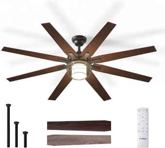 Ceiling Fans with Lights, 66'' Indoor/Outdoor Black Ceiling Fan with Remote Control, Reversible DC Motor, 8 Blades, 3CCT, Dimmable, Noiseless, Vintage Ceiling Fan for Bedroom, Farmhouse