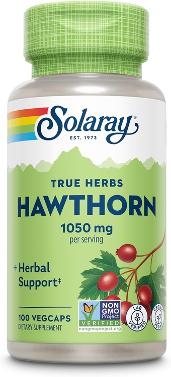 Solaray Hawthorn Berry Capsules 1050 mg, Hawthorne Supplement for Cardiovascular Function & Circulation Support, 60 Day Money-Back Guarantee, Whole Berry, Vegan, 50 Servings, 100 VegCaps