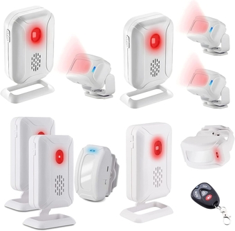 GREENCYCLE Wireless Motion Sensor Detector Alarm, Home Security Alert, Store Welcome Chime Door Entry Doorbell (5 Receiver 5 Infrared Transmitter 1 Remote Control)