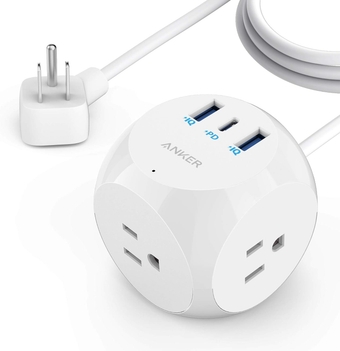 Power Strip, PowerCube with 3 Outlets & 30W USB C,5ft Extension Cord, Power Delivery High-Speed Charging for iPhone 14/14Pro/13/12, for Dorm/Office,Cruise Travel Essential,TUV Listed