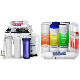 RCC7P-AK 6-Stage Reverse Osmosis System Under Sink, pH+, 75 GPD, RO Drinking Water Filtration System & F9K 1-Year Reverse Osmosis Water Filter Replacement Cartridge Pack Set, White