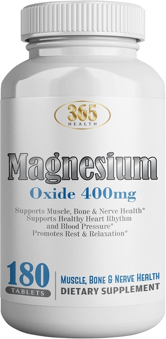 Magnesium 400mg [High Potency] Supplement – Magnesium Oxide for Immune Support, Muscle Recovery, (180 Count Value Pack) | Leg Cramps, Relaxation 365 Health