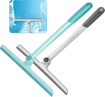 Shower Squeegee for Shower Doors, Shower Squeegee for Glass Doors, Bathroom, Mirrors, Windows Cars and Tile Walls, Silicone Handle Shower Squeegee 12 Inch （Grey+Green，2Pack）
