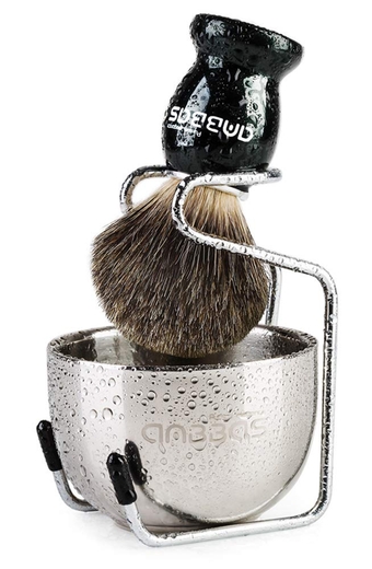 Shaving Brush, 3in1 Best Pure Badger Shaving Brush Black Wood Handle,Stainless Steel Shaving Stand Brush Holder and Dia 3.2 inches Shaving Soap Bowl for Men Perfect Wet Shaving Set
