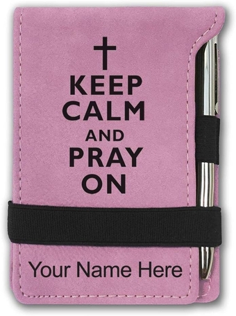 Mini Notepad, Keep Calm and Pray On, Personalized Engraving Included (Pink)