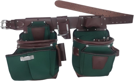 20-232 100% Leather Tool Belt, Bag, Carpenter, Construction, Framers, Handyman and Electrician Tool Bag Set, Green