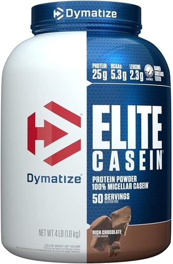 Elite Casein Protein Powder, Slow Absorbing with 25g Protein, BCAAs & Leucine for Muscle Building and Overnight Recovery, Rich Chocolate, 4 Pound