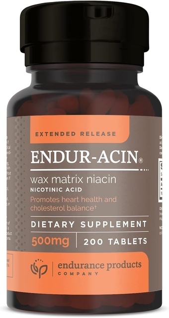 ENDUR-ACIN Niacin - Vitamin B3 Niacin 500mg Extended Release & Low-Flush, 200 Tablets - Supports Cholesterol Balance & Heart Health - Endurance Products