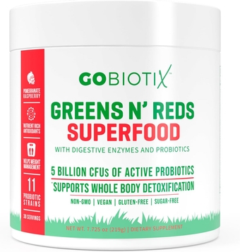 Super Greens Powder with Organic Spirulina - Superfood Supplement with Fruit Blend, Probiotics and Enzymes for Digestive Health - Vegan, Non-GMO - 1 Scoop Daily, 30 SRV (Pom Razz -1 Pack)