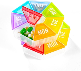 Large Weekly Pill Organizer,XL 7 Day Pill Box Case,Pill Dispenser Portable Small for Pocket or Travel,Pill Container for Vitamin, Cod Liver Oil, Pills, Supplements-Arthritis Friendly (Rainbow)