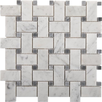 Carrara White Marble Mosaic Tile, 1x2 Inch Basketweave Marble Mosaic Tile for Kitchen Bathroom Wall Floor Backsplash Shower, 100% Natural Marble, Polished, 5 Sheets