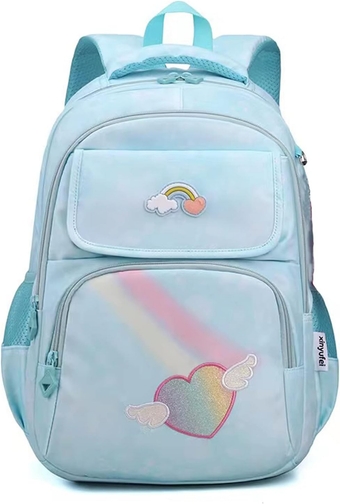 Backpack for School Girls Backpacks Kids Cute Rainbow Elementary Middle Bookbag with Laptop Compartments for Travel Daypack, Blue