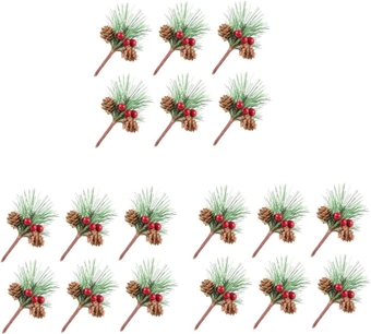 60 Pcs Winter Holiday Floral Pick Greenery Garland Xmas Pine Berries Mini Pine Cone Influencer Picks for Home Decor Holiday Floral Sprays Christmas Flower Artificial Flowers Berry