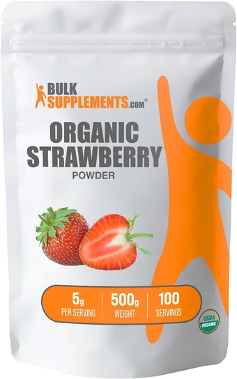 BulkSupplements.com Organic Strawberry Powder - Strawberry Flavor Powder - Sugar Free Electrolyte Powder - Powder Drink Mix (500 Grams - 1.1 lbs)